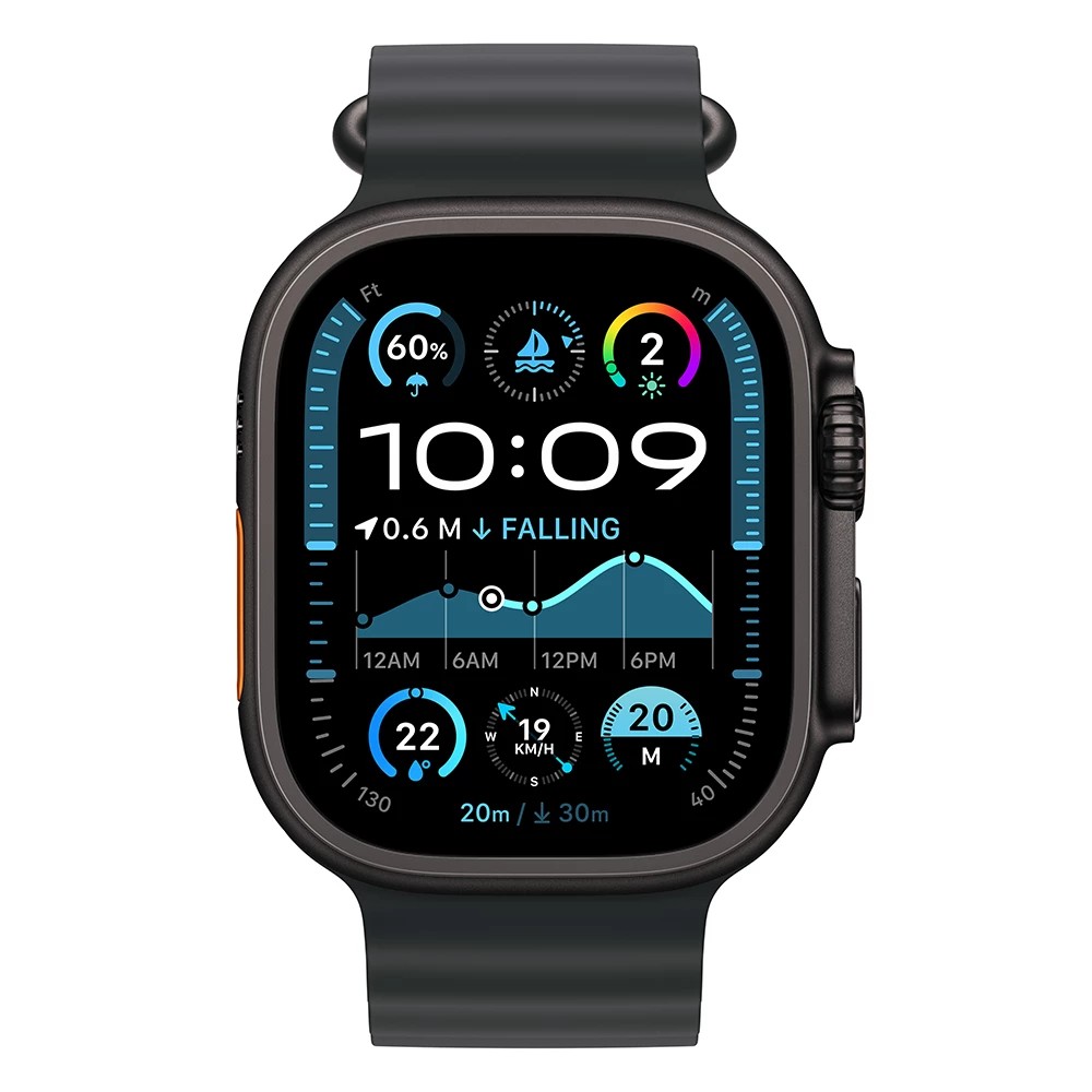 Apple Watch Ultra 2 49mm Black Titanium Case with Black Ocean Band front