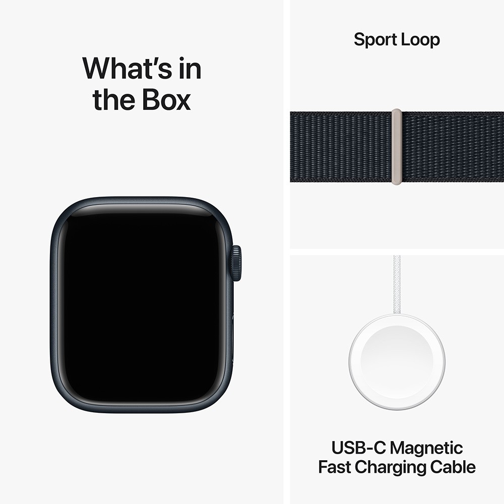 Apple Watch Series 9 case colour Midnight case size 45mm Band name Sport loop Band Color Midnight