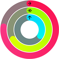 Red, green and blue Activity rings, representing Move, Exercise and Stand goals in the Activity app