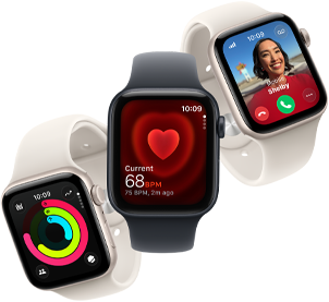 Three Apple Watch SE 3 devices floating next to each other